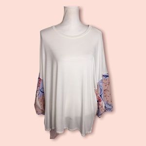 New e. Luna Oversized Floral Tunic L Balloon Sleeves Lightweight Spring Easter